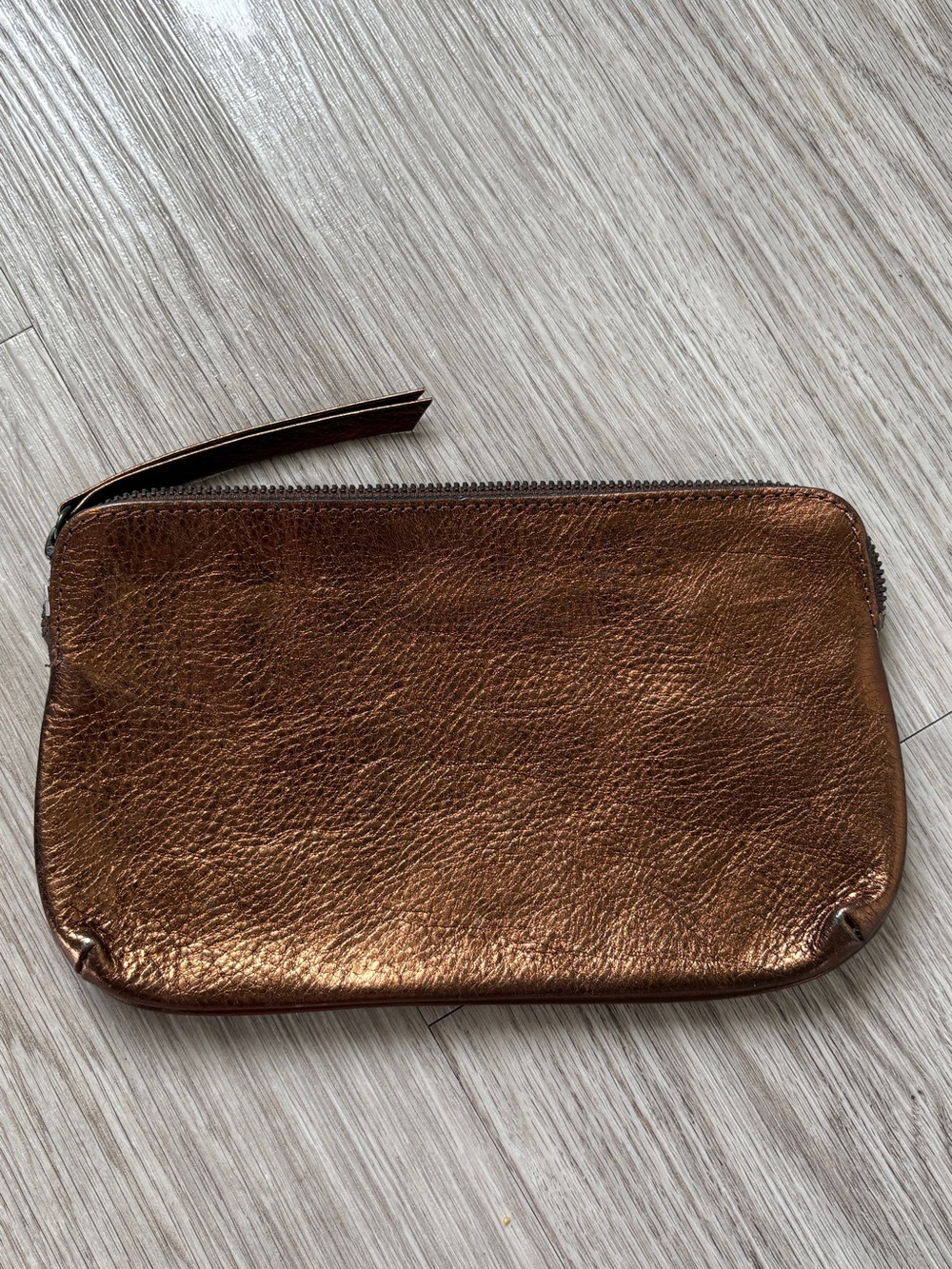 Gerard Darel Metallic Copper Leather Wristlet Clutch Mini Bag
